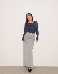 Sheer Mesh Long Sleeve Cardigan with Matching Floral Print Padded Crop Cami Top Set Wear