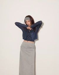 Sheer Mesh Long Sleeve Cardigan with Matching Floral Print Padded Crop Cami Top Set Wear