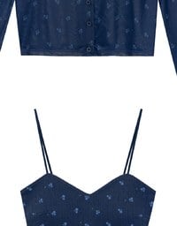 Sheer Mesh Long Sleeve Cardigan with Matching Floral Print Padded Crop Cami Top Set Wear