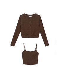 Cropped Button Front Cardigan and Spaghetti Strap Crop Camisole Set Wear