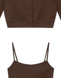 Cropped Button Front Cardigan and Spaghetti Strap Crop Camisole Set Wear