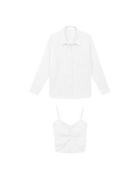 Striped Button Down Shirt Blouse with Ruched Cami Bra Top Set Wear