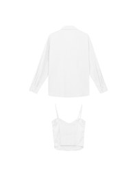 Striped Button Down Shirt Blouse with Ruched Cami Bra Top Set Wear