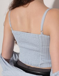 Striped Button Down Shirt Blouse with Ruched Cami Bra Top Set Wear