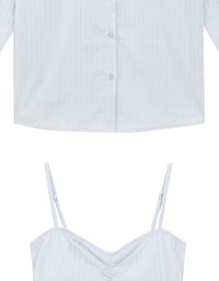 Striped Button Down Shirt Blouse with Ruched Cami Bra Top Set Wear