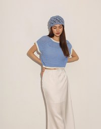 Contrast Trim Open Knit Crop Tank Top