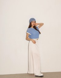 Contrast Trim Open Knit Crop Tank Top