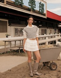 Contrast Trim Open Knit Crop Tank Top
