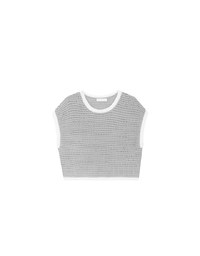 Contrast Trim Open Knit Crop Tank Top