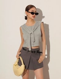 Knit Shawl Sleeveless Crop Cardigan Top