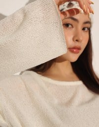 Sheer Round Neck Long Sleeve Oversized Knit Top