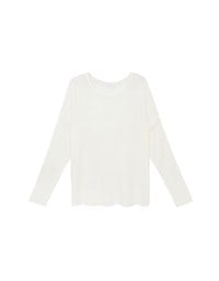 Sheer Round Neck Long Sleeve Oversized Knit Top