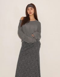 Sheer Round Neck Long Sleeve Oversized Knit Top