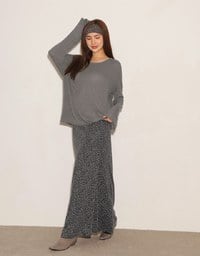 Sheer Round Neck Long Sleeve Oversized Knit Top