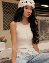Crop Ribbed Knit Tank Top with AIR SPACE Logo Embroidered