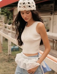 Crop Ribbed Knit Tank Top with AIR SPACE Logo Embroidered