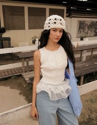 Crop Ribbed Knit Tank Top with AIR SPACE Logo Embroidered