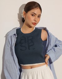Crop Ribbed Knit Tank Top with AIR SPACE Logo Embroidered
