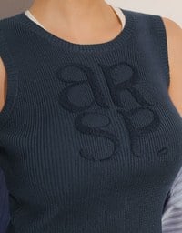 Crop Ribbed Knit Tank Top with AIR SPACE Logo Embroidered