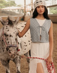 Polka Dot Tie Front Sleeveless Knit Vest Top