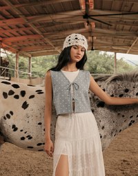 Polka Dot Tie Front Sleeveless Knit Vest Top
