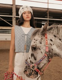 Polka Dot Tie Front Sleeveless Knit Vest Top