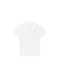 Semi-Sheer Knit Polo Top with Pastel Button Design