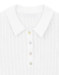 Semi-Sheer Knit Polo Top with Pastel Button Design