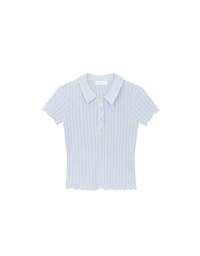 Semi-Sheer Knit Polo Top with Pastel Button Design