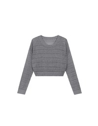 Sheer Striped Knit Relaxed Fit Long Sleeve Sweater