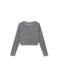 Sheer Striped Knit Relaxed Fit Long Sleeve Sweater