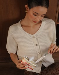 Round Neck Ribbed Knit Button Up Cardigan Top