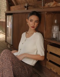 Round Neck Ribbed Knit Button Up Cardigan Top