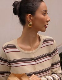 Contrast Striped Knit Button Up Cropped Cardigan