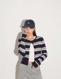 Contrast Striped Knit Button Up Cropped Cardigan