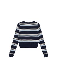 Contrast Striped Knit Button Up Cropped Cardigan