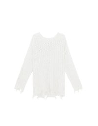 Distressed Hem Open Knit Pullover Sweater