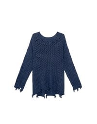 Distressed Hem Open Knit Pullover Sweater