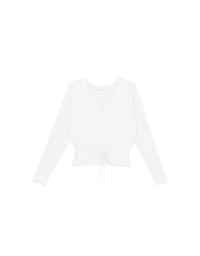 Drawstring Waist V Neck Button Down Knit Cardigan Top