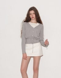 Drawstring Waist V Neck Button Down Knit Cardigan Top