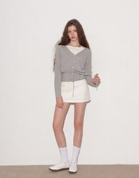 Drawstring Waist V Neck Button Down Knit Cardigan Top