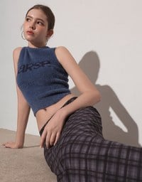 Fluffy Faux Fur Sleeveless Crop Tank Top with AIR SPACE Logo Embroidered