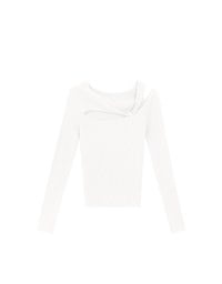 Asymmetrical Cut Out Ribbed Knit Long Sleeve Top