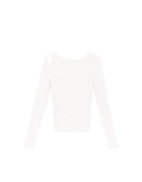 Asymmetrical Cut Out Ribbed Knit Long Sleeve Top