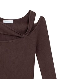 Asymmetrical Cut Out Ribbed Knit Long Sleeve Top