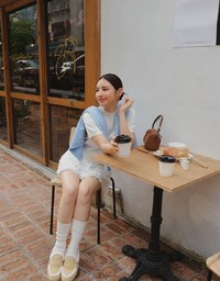 【Ling Cheng Design】Mock Neck Short Sleeve Fitted Ribbed Knit Top