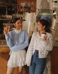 【Ling Cheng Design】Mock Neck Short Sleeve Fitted Ribbed Knit Top
