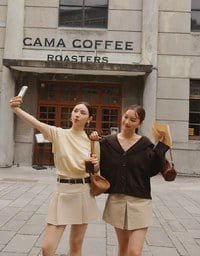 【Ling Cheng Design】Mock Neck Short Sleeve Fitted Ribbed Knit Top