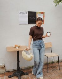 【Ling Cheng Design】Mock Neck Short Sleeve Fitted Ribbed Knit Top