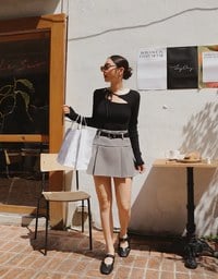 【Ling Cheng Design】Asymmetric Front Tie Knit Long Sleeve Top